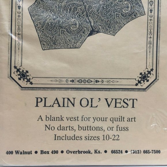 Osage County Quilt Factory Plain Ol Vest Sewing Pattern Craft Sizes 10-22 - Picture 4 of 6